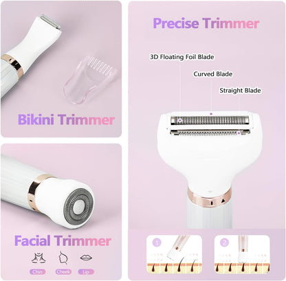 Electric Razors Shavers for Women, Bikini Trimmer 5 in 1 Lady Electric Shaver Razor Wet/Dry Face Razors for Face Nose Eyebrow Arms Armpit Legs Pubic Hair Area Painless Facial Hair Removal for Women
