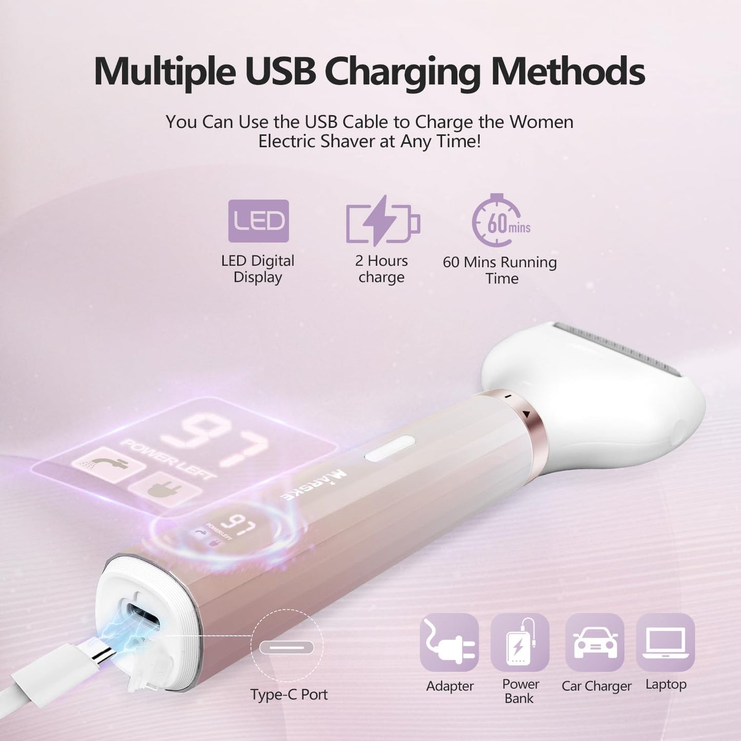 Electric Razors Shavers for Women, Bikini Trimmer 5 in 1 Lady Electric Shaver Razor Wet/Dry Face Razors for Face Nose Eyebrow Arms Armpit Legs Pubic Hair Area Painless Facial Hair Removal for Women