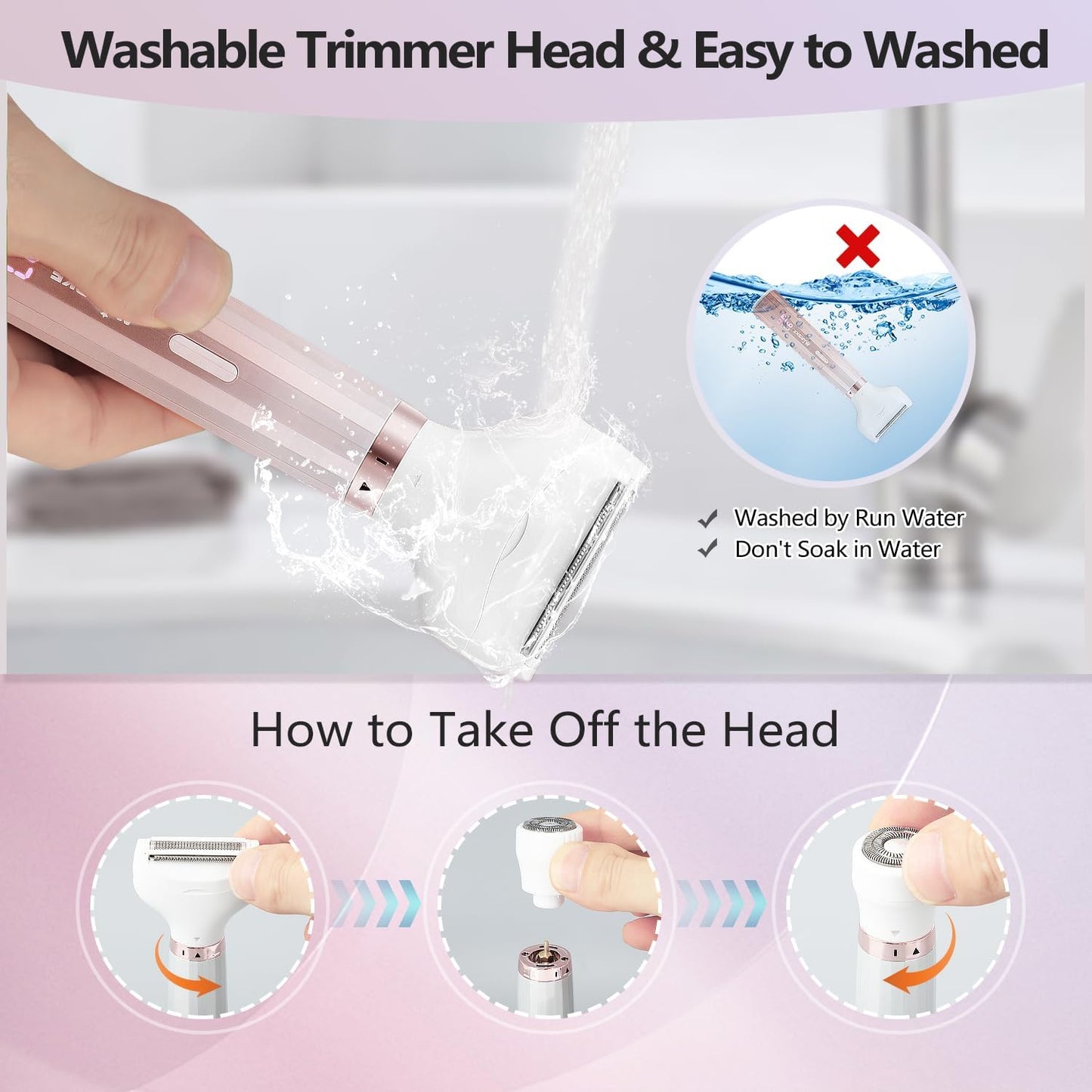 Electric Razors Shavers for Women, Bikini Trimmer 5 in 1 Lady Electric Shaver Razor Wet/Dry Face Razors for Face Nose Eyebrow Arms Armpit Legs Pubic Hair Area Painless Facial Hair Removal for Women